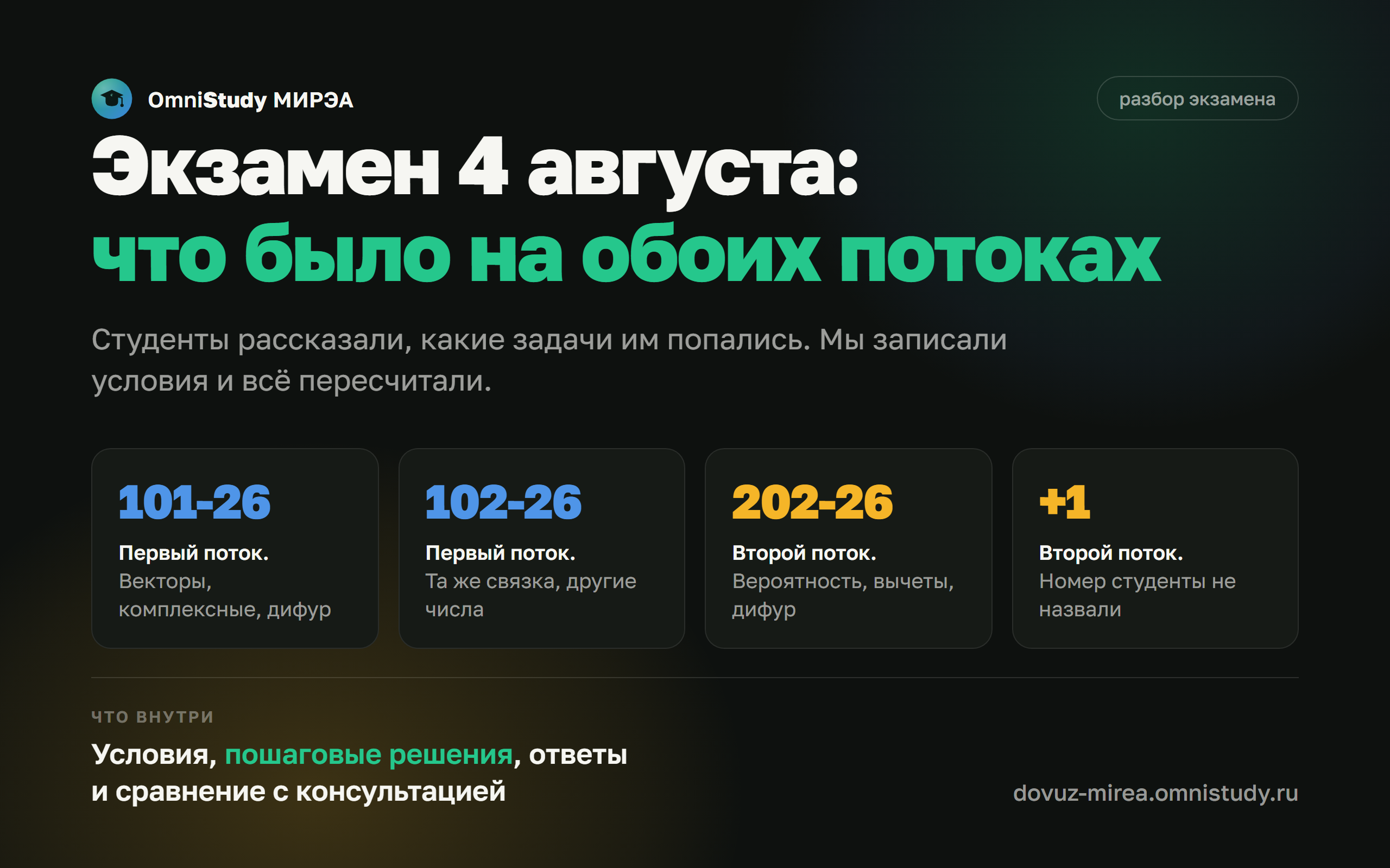 Экзамен МИРЭА 4 августа 2026: что было на первом и втором потоке